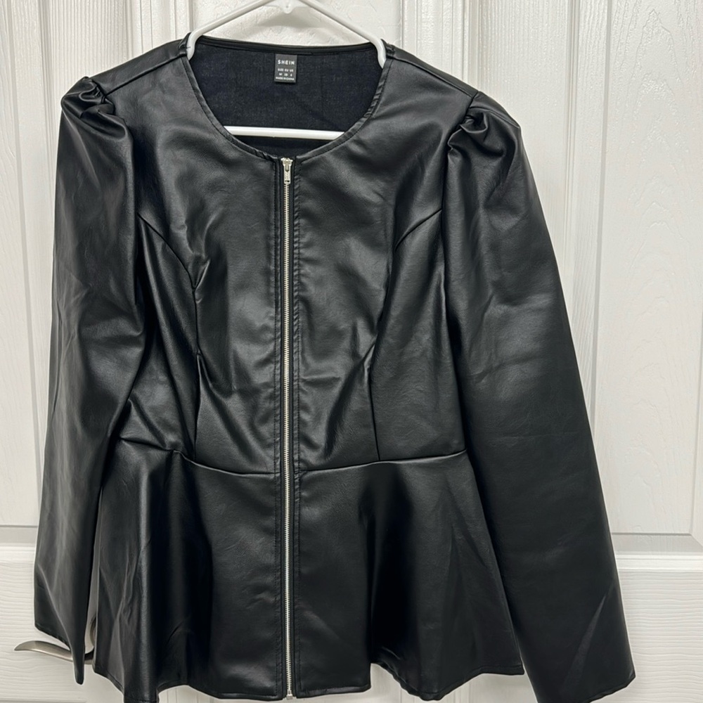 Faux leather jacket.